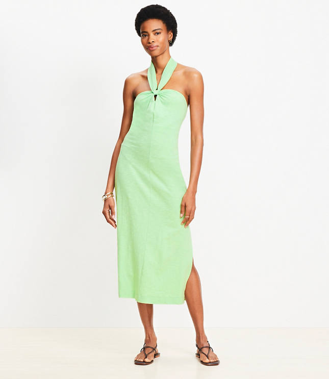 Petite Knotted Keyhole Midi Halter Dress