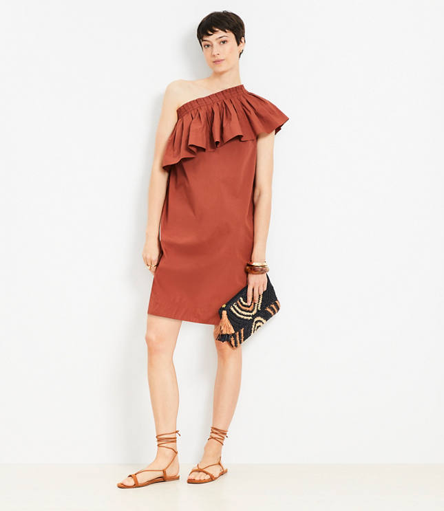 Petite Poplin Ruffle One Shoulder Mini Dress