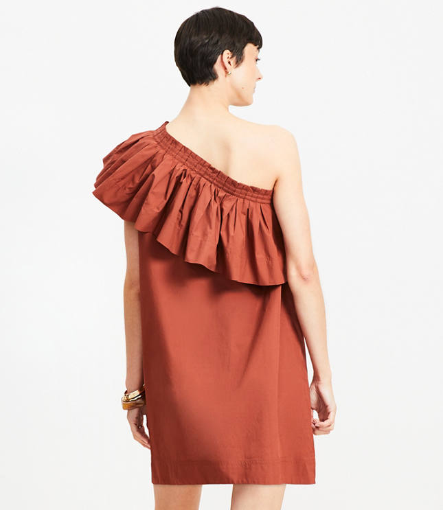 Petite Poplin Ruffle One Shoulder Mini Dress