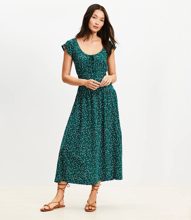 Floral Smocked Flutter Midi Dress