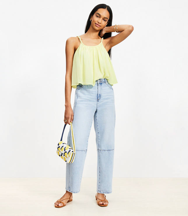 Petite High Rise Barrel Jeans Light Wash Indigo