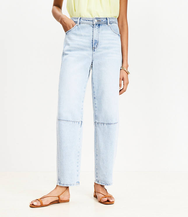 Petite High Rise Barrel Jeans in Light Wash Indigo