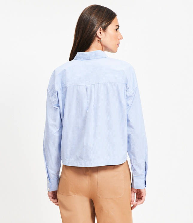 Petite Striped Poplin Wide Sleeve Modern Utility Shirt