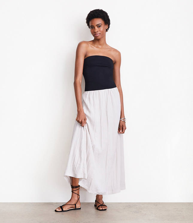 Loft Petite LOFT Versa Strapless Mixed Media Maxi Dress
