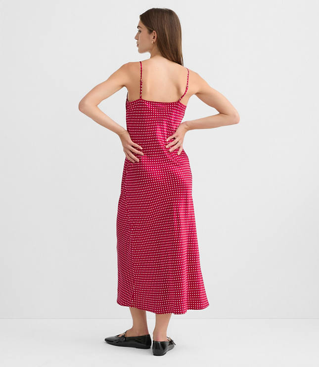 Dotted Satin Strappy Bias Midi Dress