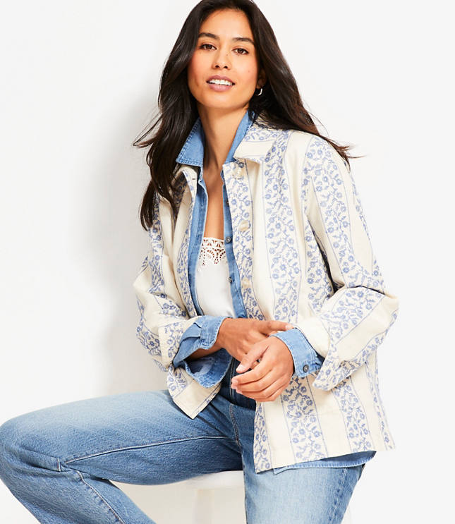 Petite Floral Striped Chore Jacket
