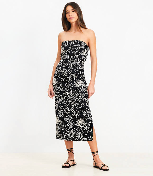 Petite Tropical Strapless Midi Dress