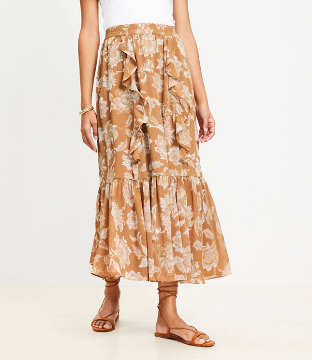 Floral Ruffle Midi Skirt