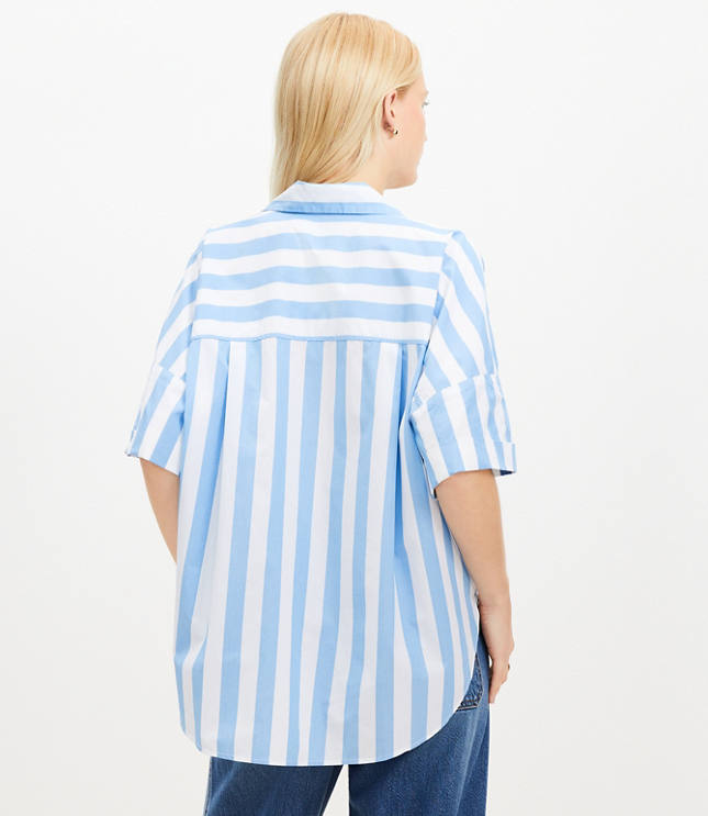 Petite Striped Henley Dolman Everyday Tunic Shirt