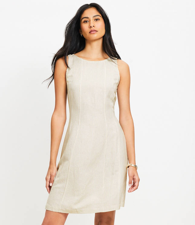 Petite Striped Linen Blend Seamed Mini Dress