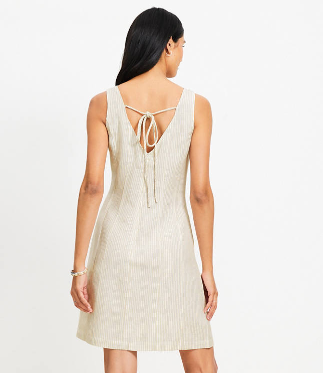 Petite Striped Linen Blend Seamed Mini Dress