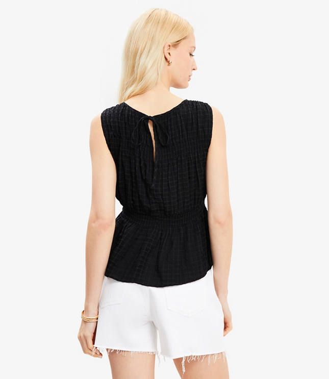 Petite Plaid Smocked Peplum Top