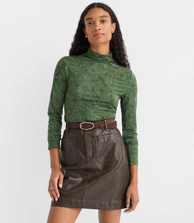Lace Print Jersey Turtleneck Top