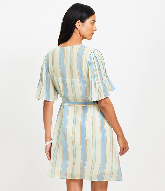 Petite Striped Pintucked Sleeve Mini Dress