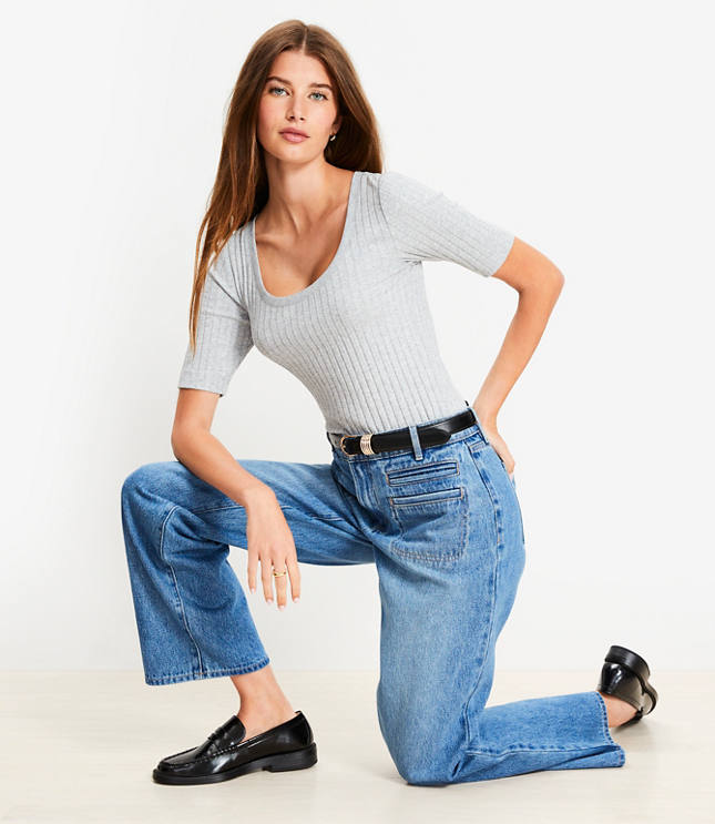 Heathered Ribbed Scoop Neck Tee