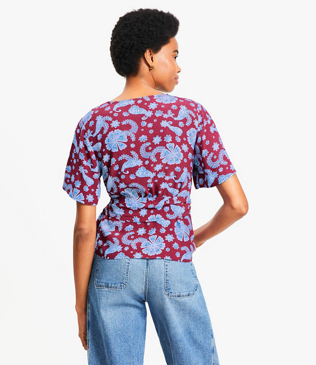 Petite Tiled Flutter Sleeve Wrap Blouse