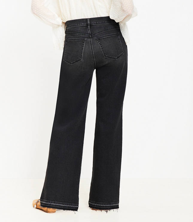 Unpicked Hem High Rise Wide Leg Jeans in Washed Black