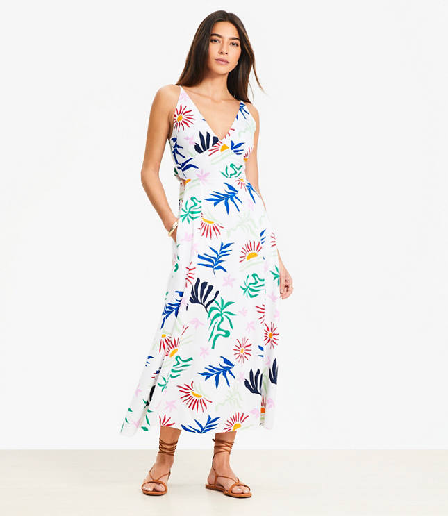LOFT Beach Sun Cutout Midi Pocket Dress