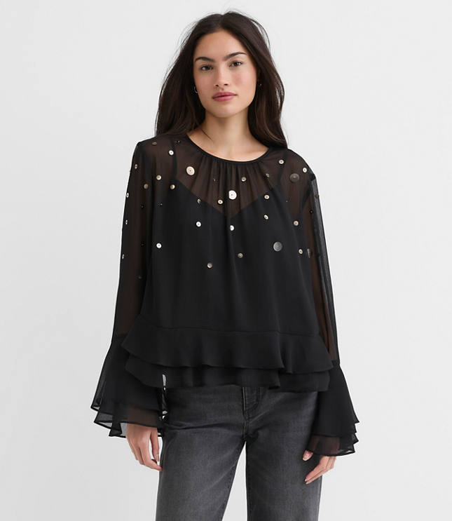 Sequin Ruffle Peplum Blouse