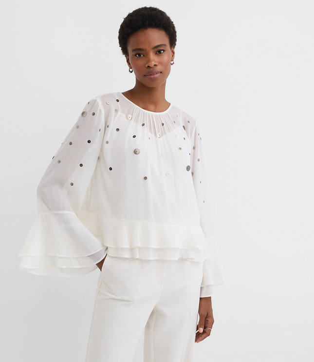 Sequin Ruffle Peplum Blouse