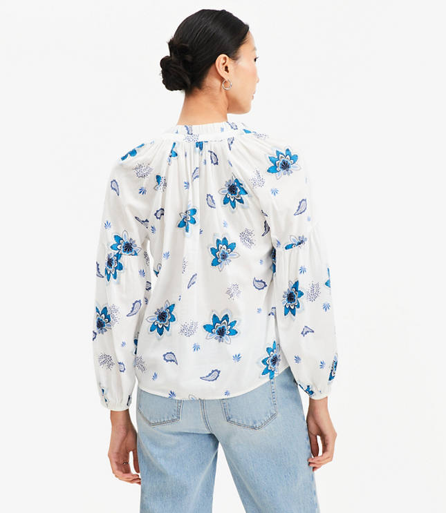 Paisley Ruffle Neck Poet Blouse