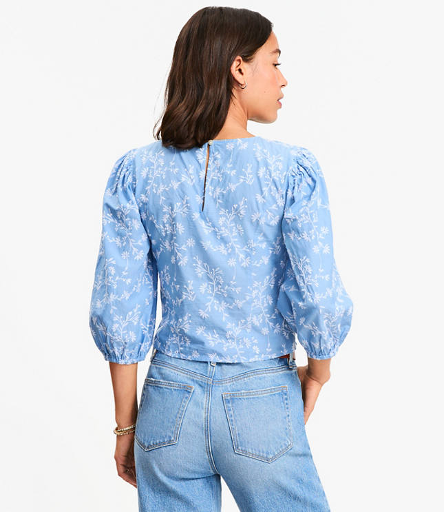 Petite Floral Embroidered Elbow Sleeve Blouse