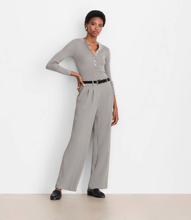 Petite LOFT Versa Crepe Drape Pleated Relaxed Straight Pants