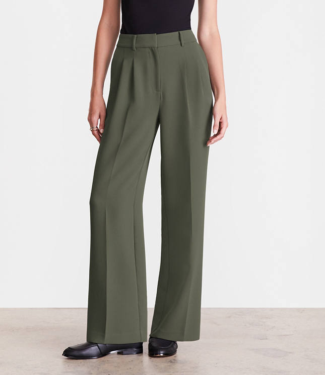 Petite LOFT Versa Crepe Drape Pleated Relaxed Straight Pants