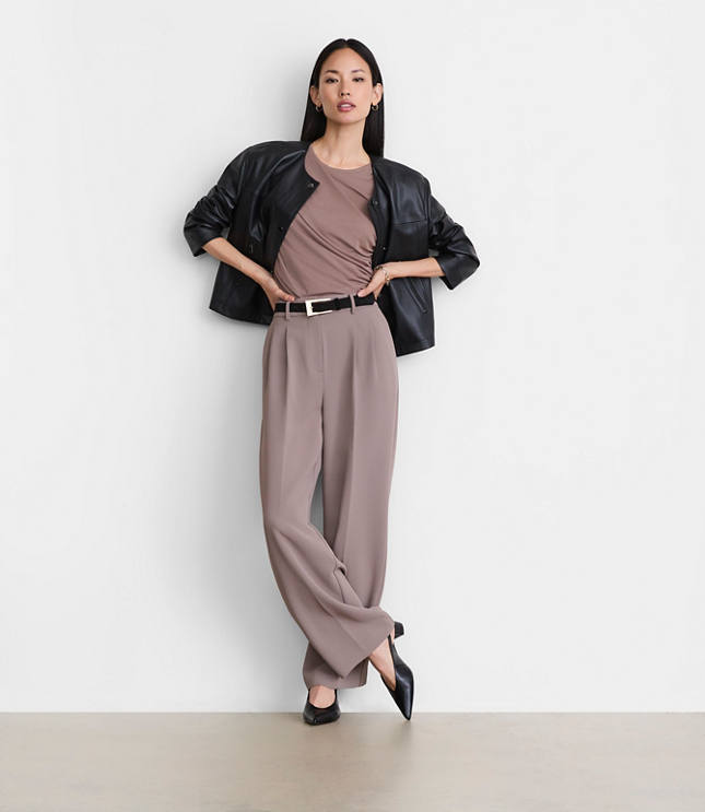 Petite LOFT Versa Crepe Drape Pleated Relaxed Straight Pants