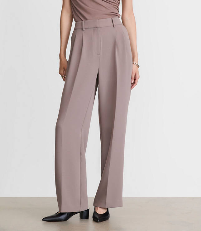 Petite LOFT Versa Crepe Drape Pleated Relaxed Straight Pants