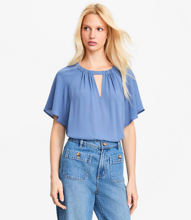 Petite Cutout Mixed Media Blouse