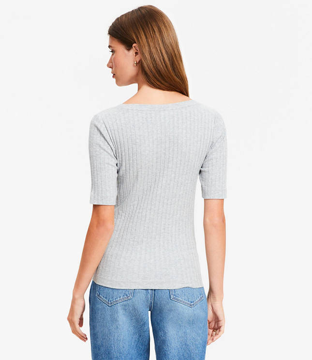 Petite Heathered Ribbed Scoop Neck Tee