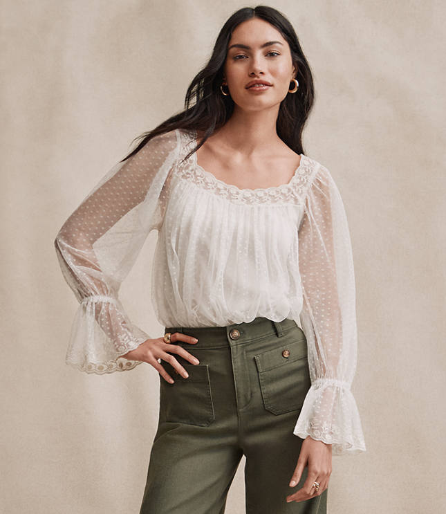 Petite Dotted Tulle Blouse