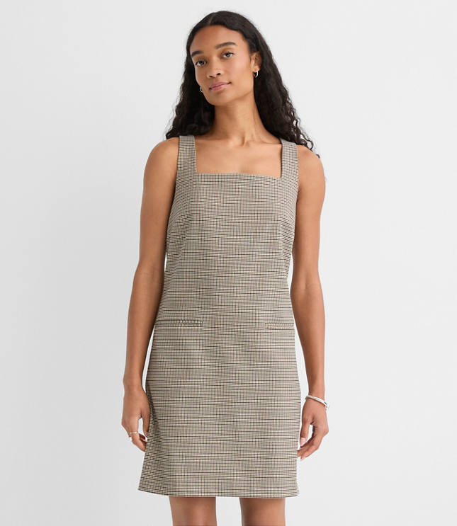 Plaid Square Neck Mini Pocket Dress