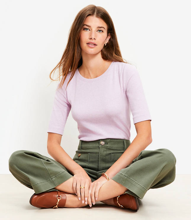 Petite Perfect Ribbed Elbow Sleeve Tee
