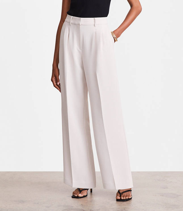 LOFT Versa Crepe Drape Pleated Relaxed Straight Pants