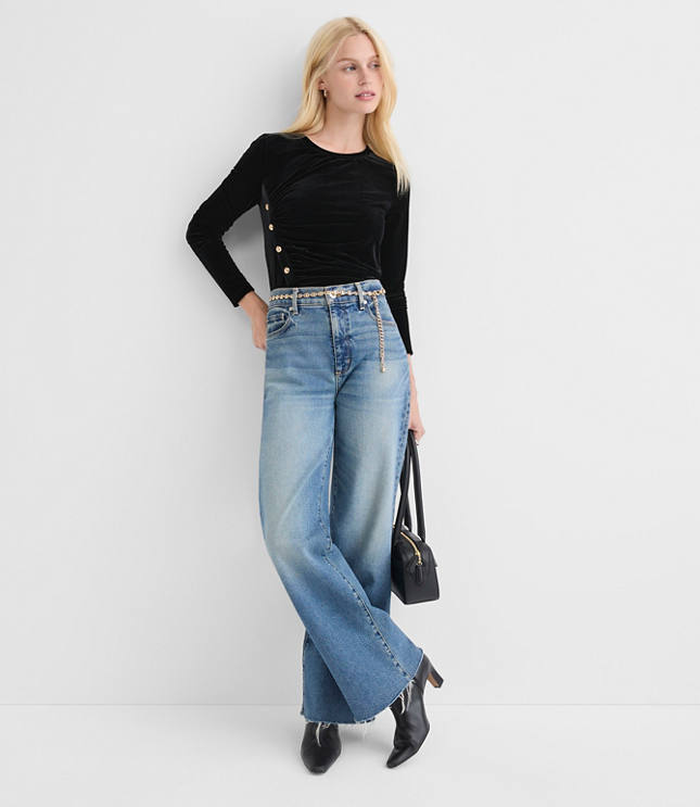 Velvet Ruched Button Top