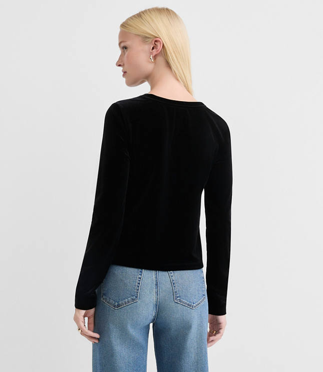 Velvet Ruched Button Top