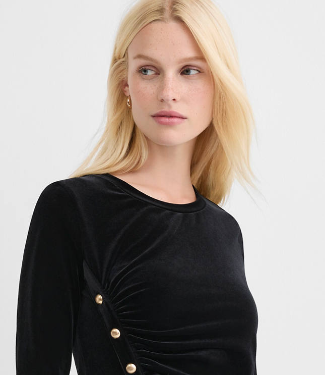 Velvet Ruched Button Top