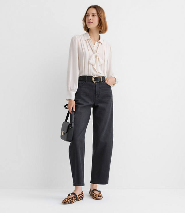 High Rise Barrel Jeans in Washed Black