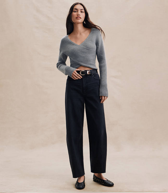 High Rise Barrel Jeans in Washed Black