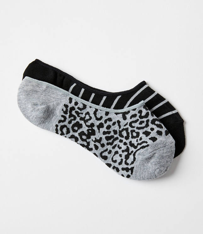 Leopard Print & Stripe No Show Sock Set