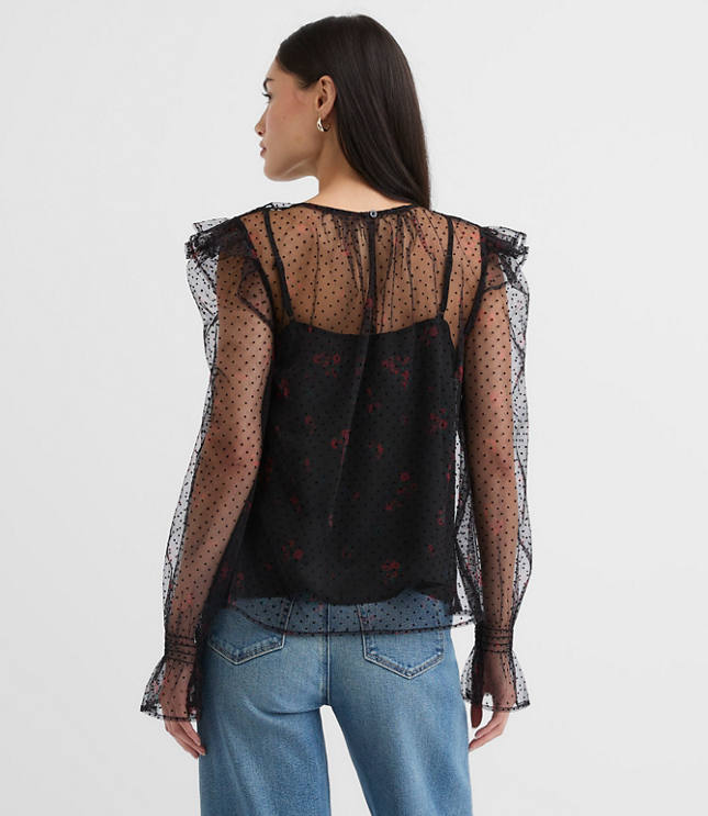 Velvet Dot Tulle Floral Cami Blouse