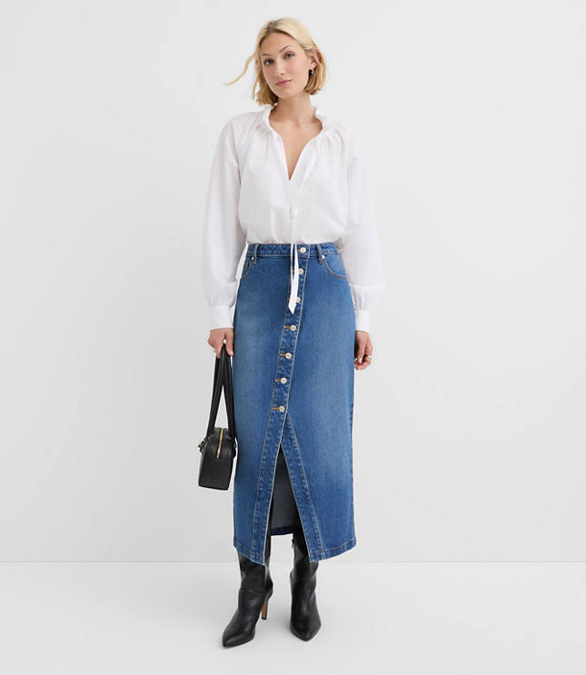 Poplin Ruffle Neck Bow Blouse