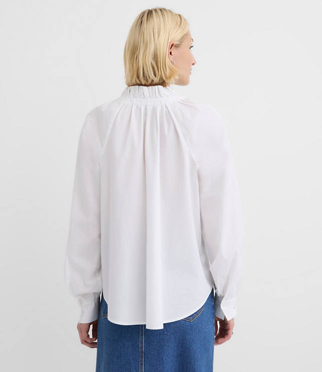 Poplin Ruffle Neck Bow Blouse