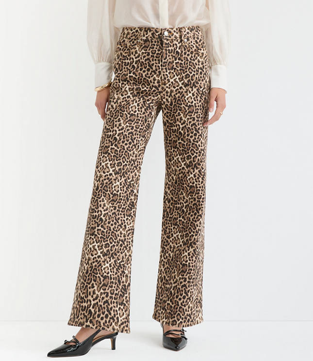 Curvy High Rise Wide Leg Jeans in in Leopard Print