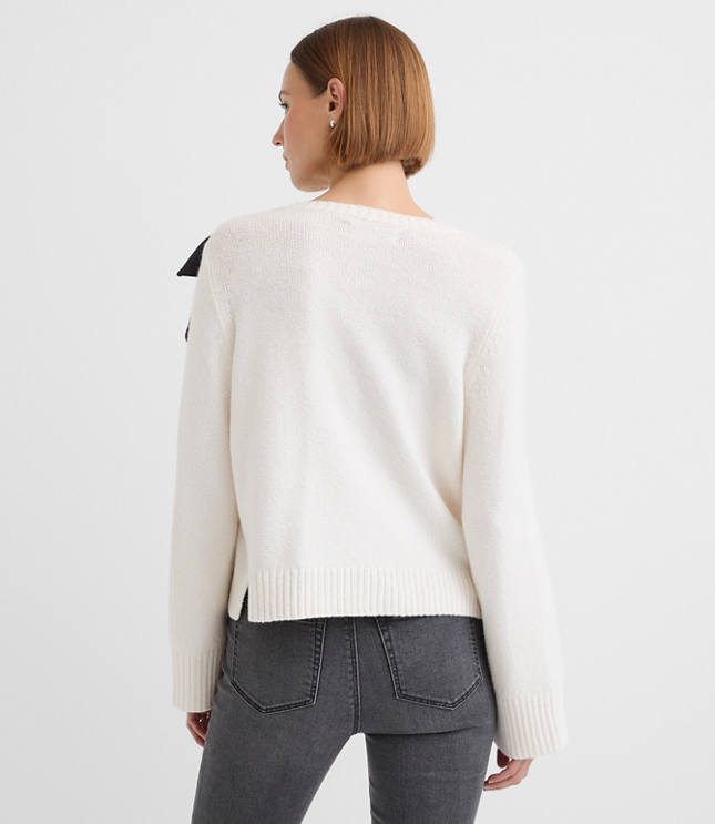 Satin Bow Wide Sleeve Sweater