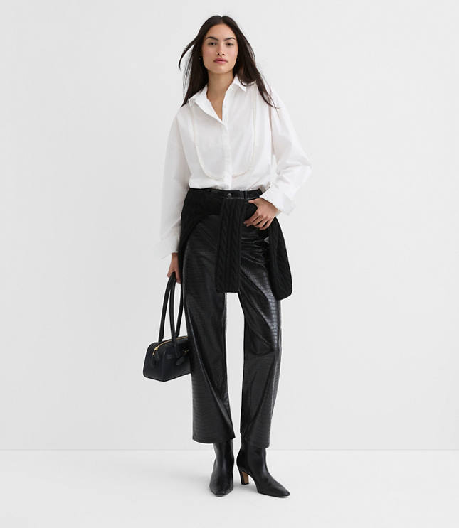 Five Pocket Straight Pants in Embossed Faux Leather