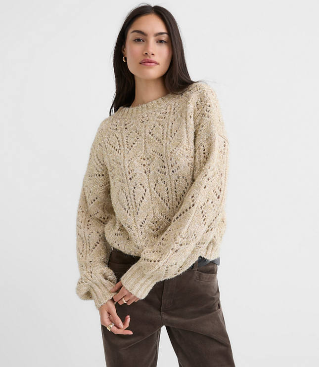 Shimmer Pointelle Blouson Sweater