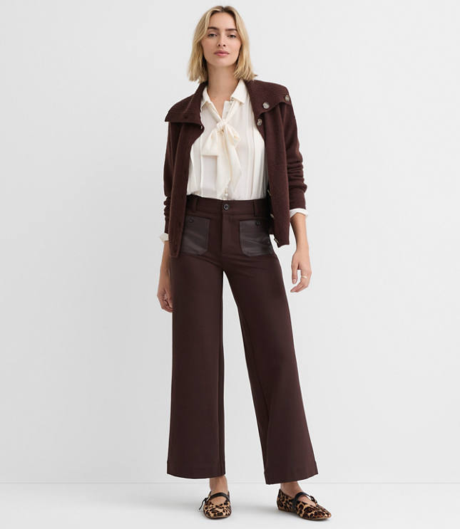 Faux Leather Pocket Palmer Wide Leg Pants in Ponte